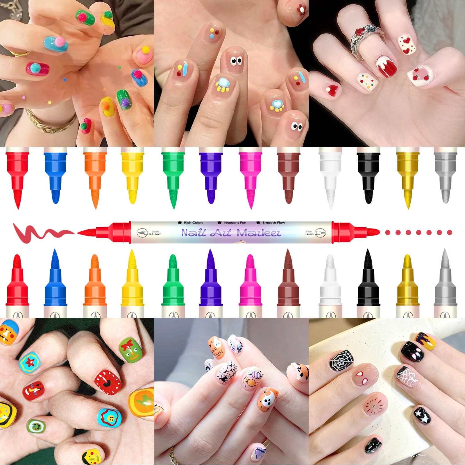 12 Colours Nail Art Pen Set, Nail Art Pen DIY Line Nail Art Graffiti, Nail Polish Pen, Nail Polish Pens for Nails, Quick-Drying Acrylic Colour Pen, for Art Drawing Painting Tools (1 Piece)