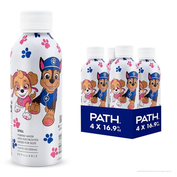 PATH Water Ultra-Purified Still Water, 16.9 fl oz, 4 Pack Aluminum Bottles, Limited Edition Paw Patrol