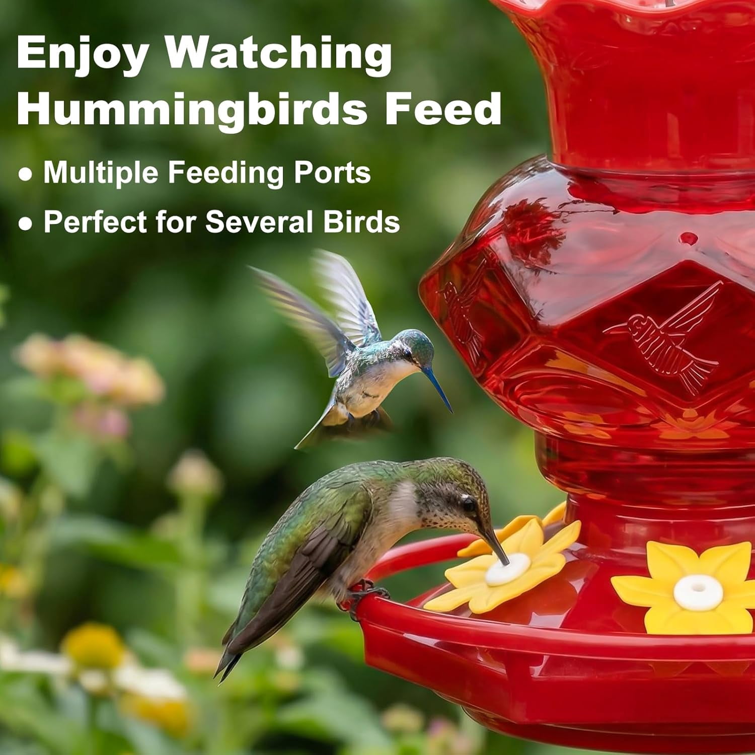 Plastic Hummingbird Feeders for Outdoors Hanging,1 Pack Red 18OZ Diamond Humming Bird Feeders with 6 Feeding Ports & Perch, Built-in Ant Moat, Gifts for Women, Durable Outside Garden Decor