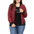 thumbnail image 5 of MODA NOVA Juniors Plus Size Contrast Trim Zipper Hip Length Bomber Jacket Red 4X, 5 of 6