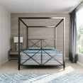 DHP Rosedale Metal Canopy Bed Frame - Queen Size, Four Poster Design With Geometric Headboard, Gold Finish