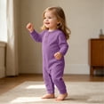 thumbnail image 2 of HAOTAGS Baby Cotton Long-Sleeve Romper with Snap Buttons, Solid Color Casual Infant Creeper, Soft Breathable Crawling Suit Purple Size 3T, 2 of 9