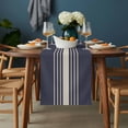 thumbnail image 2 of Beige Striped Table Runner - 108 Inch Long, Kitchen Dining Table Runner Dresser Scarves, Midnight Blue Geometric Simple Retro Farmhouse Decor for Coffee Tables Wedding Party Banquet, 2 of 8