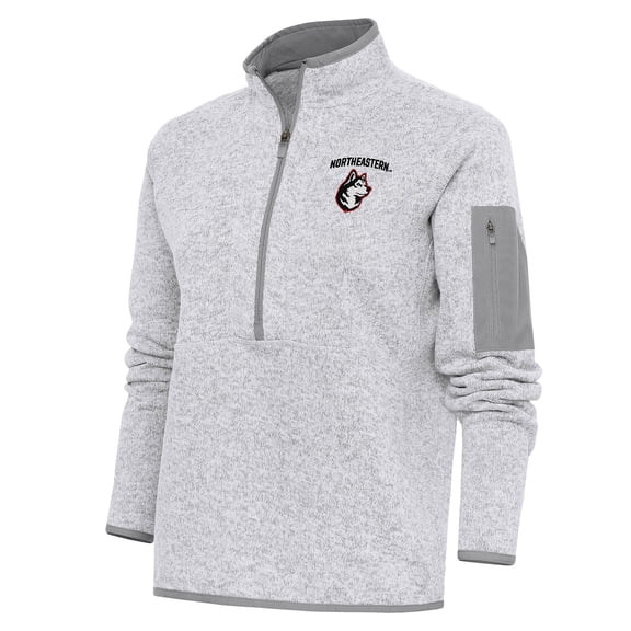 Women's Antigua Heather Gray Northeastern Huskies Fortune Half-Zip Pullover Top