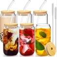 thumbnail image 2 of 6pcs 18.6oz Glass Cup Set with Lid, Straw & Brush. Can Shaped Drinking Glasses for Any Beverage & Occasion, 2 of 13