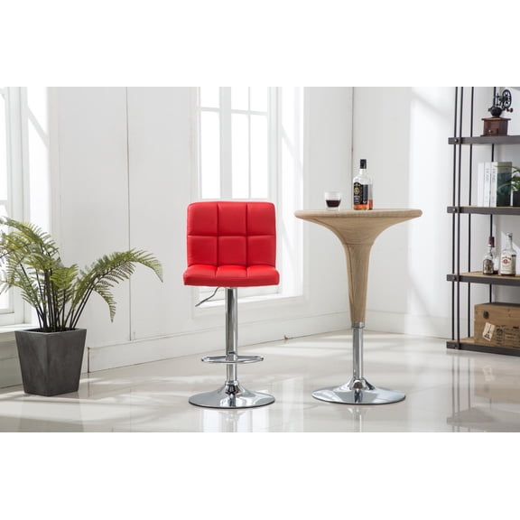 GTU Furniture Set of 2 Adjustable Swivel Leather Bar Stools Counter Height Square Kitchen Dining Chairs with Chrome Base 