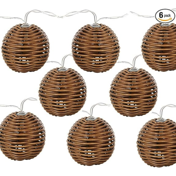 Decorative Lantern Rattan String Lights - 10LEDs with Rattan Wire Ball Style,Battery Operated Indoor Outdoor Patio String Light for Home Pergola Porch Party Backyard