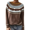 thumbnail image 2 of Stralyhd Women's Sweaters Vintage Knitted Fair Isle Sweater Round Neck Casual Cropped Pullover Tops Long Sleeve Lightweight Boho Black Sweaters for Women Brown XXL, 2 of 4