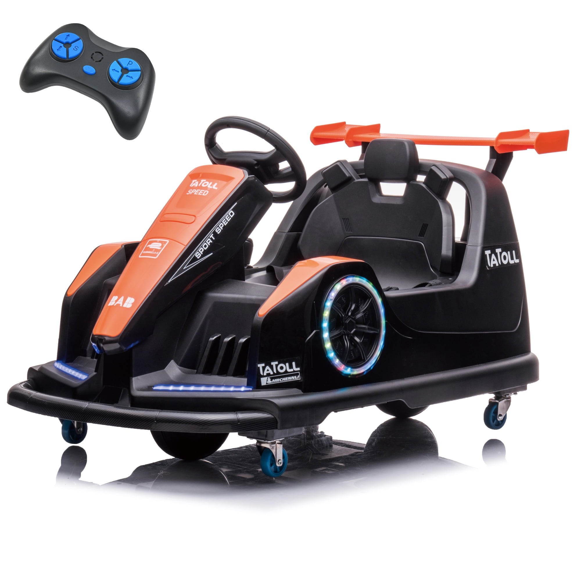 12V Bumper Car for Toddler, Horizontal Drift Car, 3 Speed, with Remote Control, BlackOrange