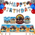 thumbnail image 2 of Blaze Monster Balloons Cartoon Car Happy Birthday Banner decoraciones para fiestas, máquinas de carreras, Racecar SUV Cake Cupcake Toppers Toys, 2 of 5