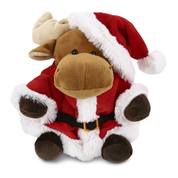 DolliBu Santa Moose Stuffed Animal Plush Toy - Super Soft Wild Animal Dress Up with Red Santa Claus Outfit, Cute Wildlife Gift, Perfect Holiday Christmas Gift - 6 Inches