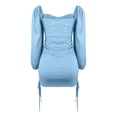thumbnail image 5 of Pxiakgy summer dresses for women Women's Dresses Long Sleeve Drawstring Ruched Ribbed Solid Color Dress Tight Casual Dress womens dresses casual dresses for women Light blue + S, 5 of 8