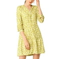thumbnail image 5 of Allegra K Women's V Neck Long Sleeves Cinched Waist Half Placket Floral Dress, 5 of 6