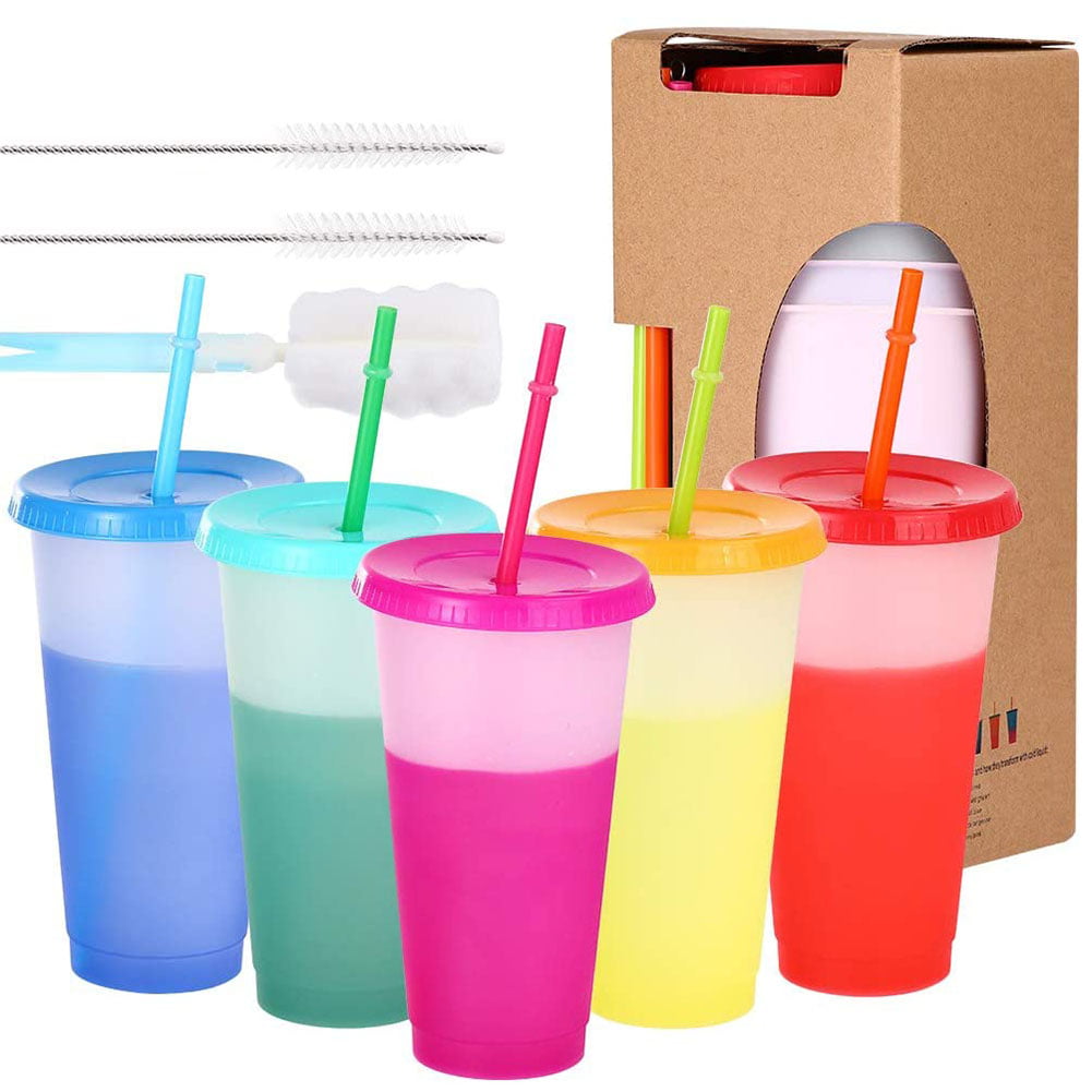 Topboutique Color Changing Cups, 24oz 5 Reusable Cold Drink Cups with