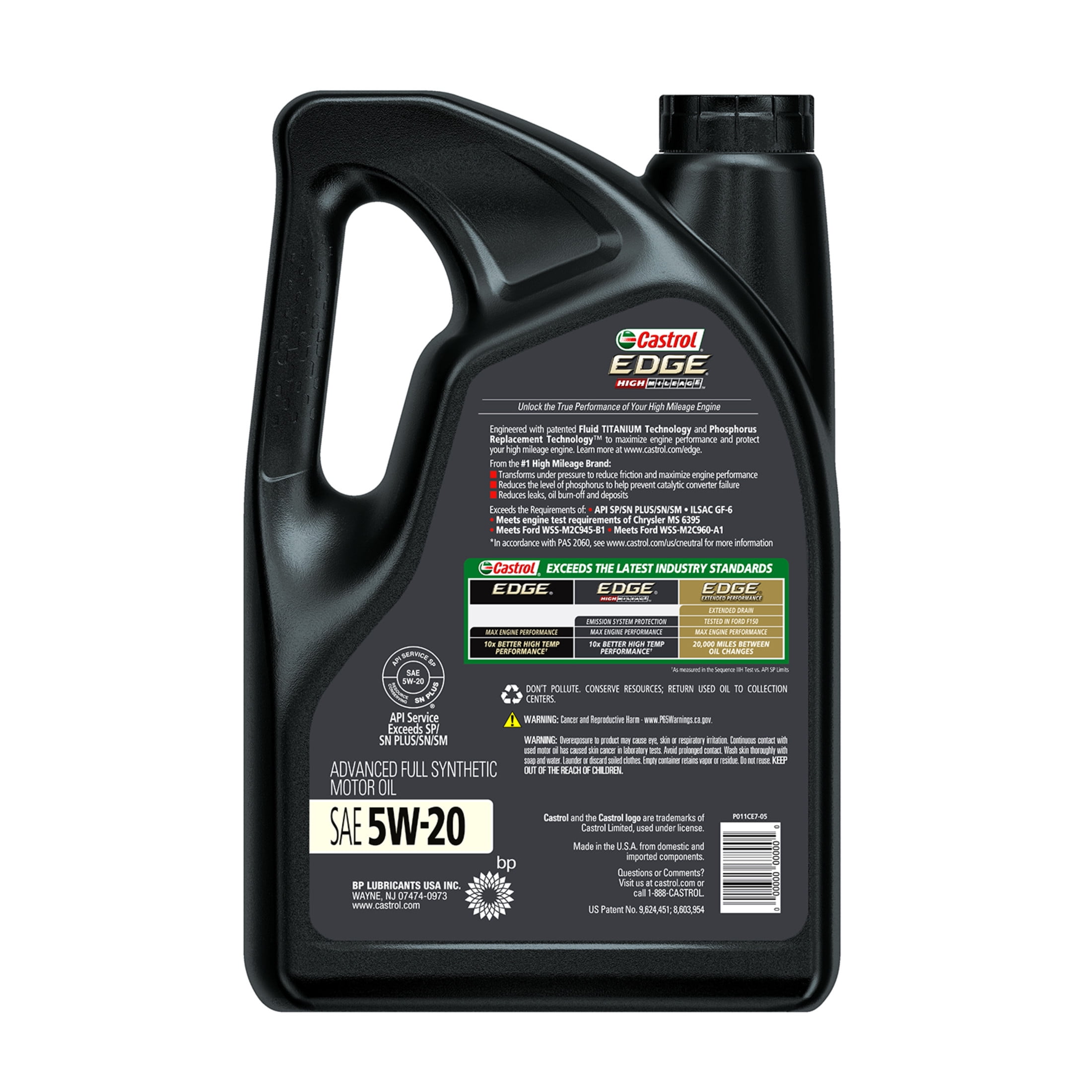 Castrol EDGE High Mileage 5W-20 Advanced Full Synthetic Motor Oil, 5 Quarts