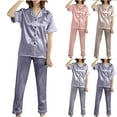 thumbnail image 4 of VALMASS Womens Satin Pajama Sets Button Short Sleeve Shirt and Casual Long Pant Sleepwear Set PJs Loungewear (2XL, B Gray), 4 of 4