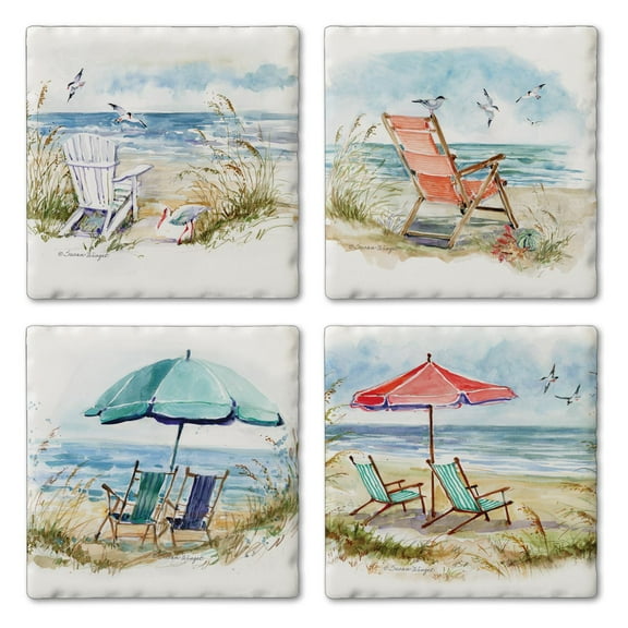 Thirstystone "Coastal Moments" 4-Pack Assorted Tumbled Tile Coasters