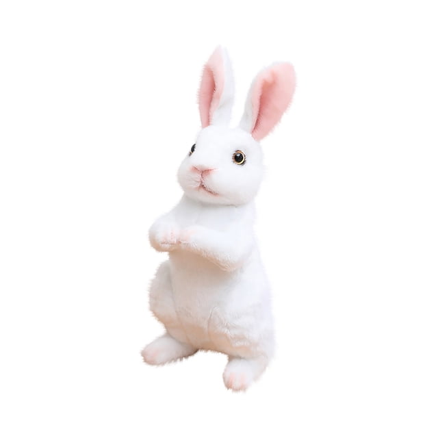 Realistic Standing Ear Rabbit Plush, 16 Inch Tall Sitting and 8 Inch Crouching Animal Figurine, Lifelike Woodland Decor for Home and Office