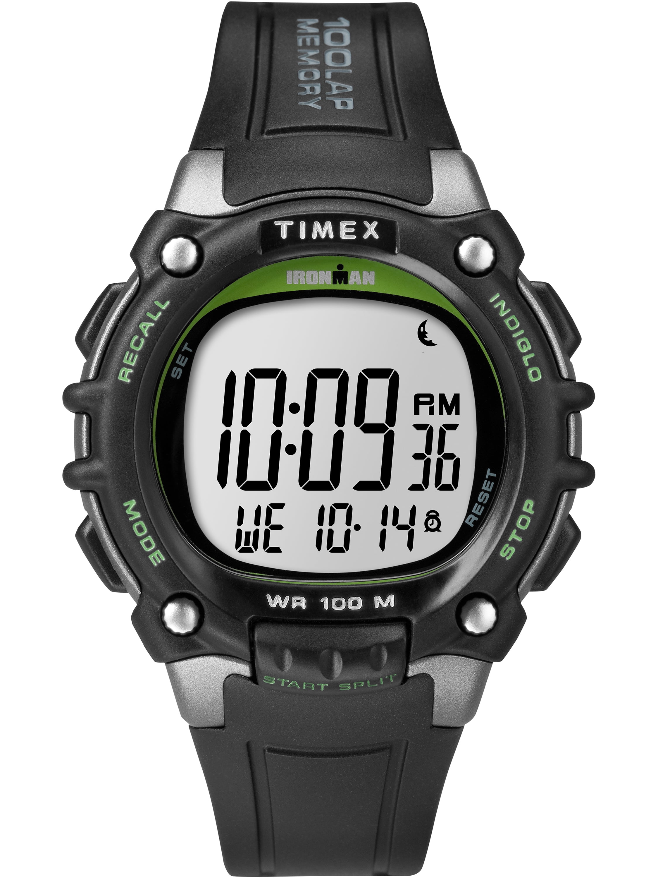 Timex - Timex Men's Ironman Classic 100 Full-Size Black/Silver/Green Resin Strap Watch - Walmart