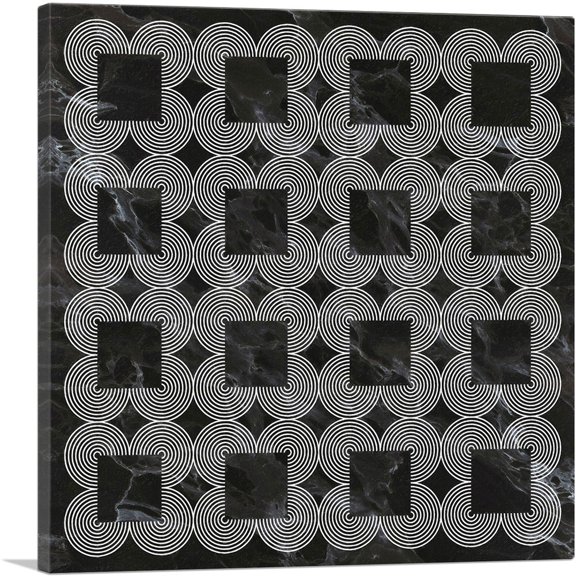 ARTCANVAS Art Deco Circles Squares on Black Canvas Art Print - Size: 36" x 36" (1.50" Deep)