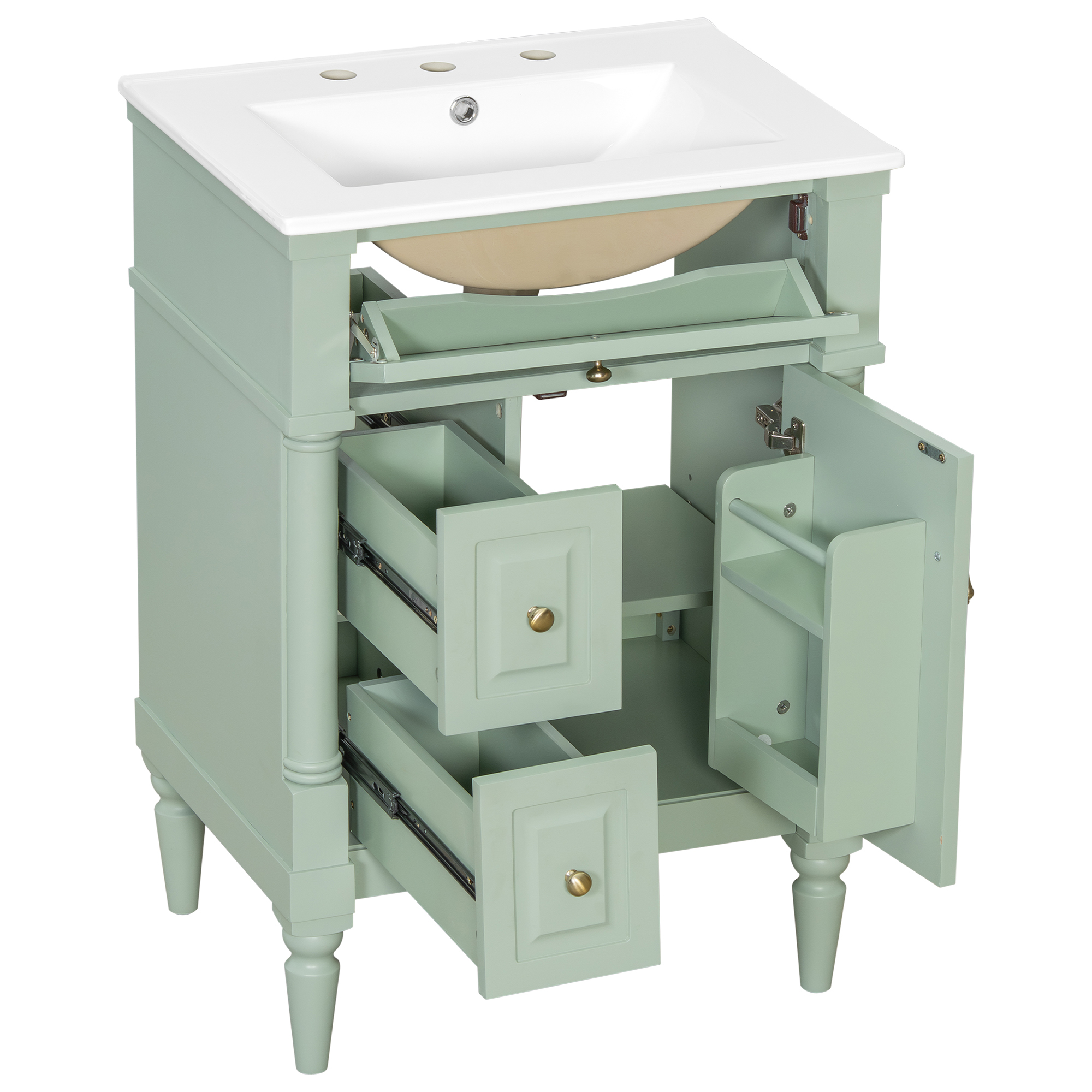 Alvantor 24" Bathroom Vanity with Ceramic Sink, Freestanding Storage Cabinet with Flip Drawers Green