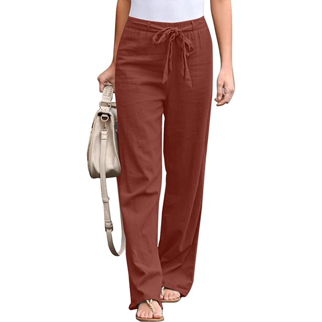 Women's Summer Solid Color Drawstring Elastic Waist Pants Casual Baggy Jogger Workout Trousers with Pockets