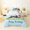 thumbnail image 4 of Homewish Cute Dachshund Dog Twin Comforter Sets,Happy Birthday Print Bedding Set,Blue,Purple Balloon Decor,Polkadot Reversible,2 Pieces,1 Comforter and 1 Pillowcase, 4 of 7