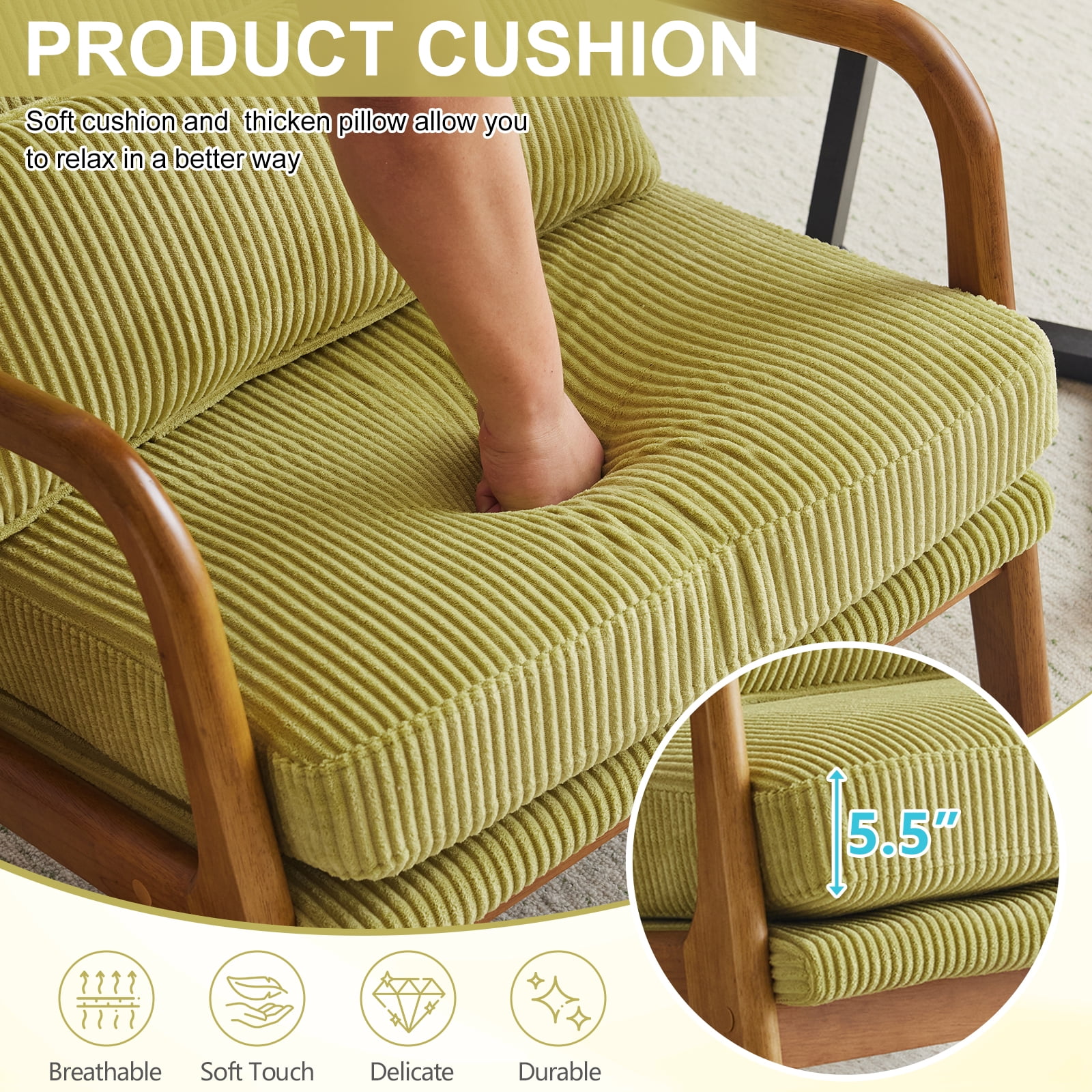 Ktaxon Accent Chair Corduroy Upholstered Armchair, Reading Club Chair with Pillow and Solid Wood Frame for Living Room Bedroom Furniture Olive Green
