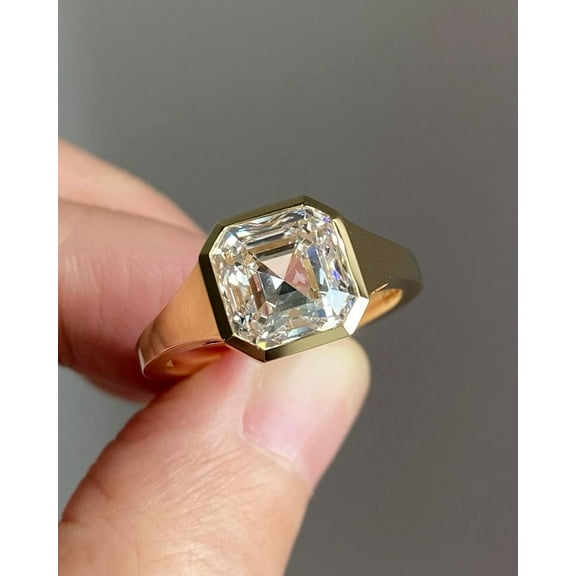 Solitaire 2Ct Asscher Cut Lab-Created Diamond Women Engagement Rings 14k Yellow Gold Plated Silver