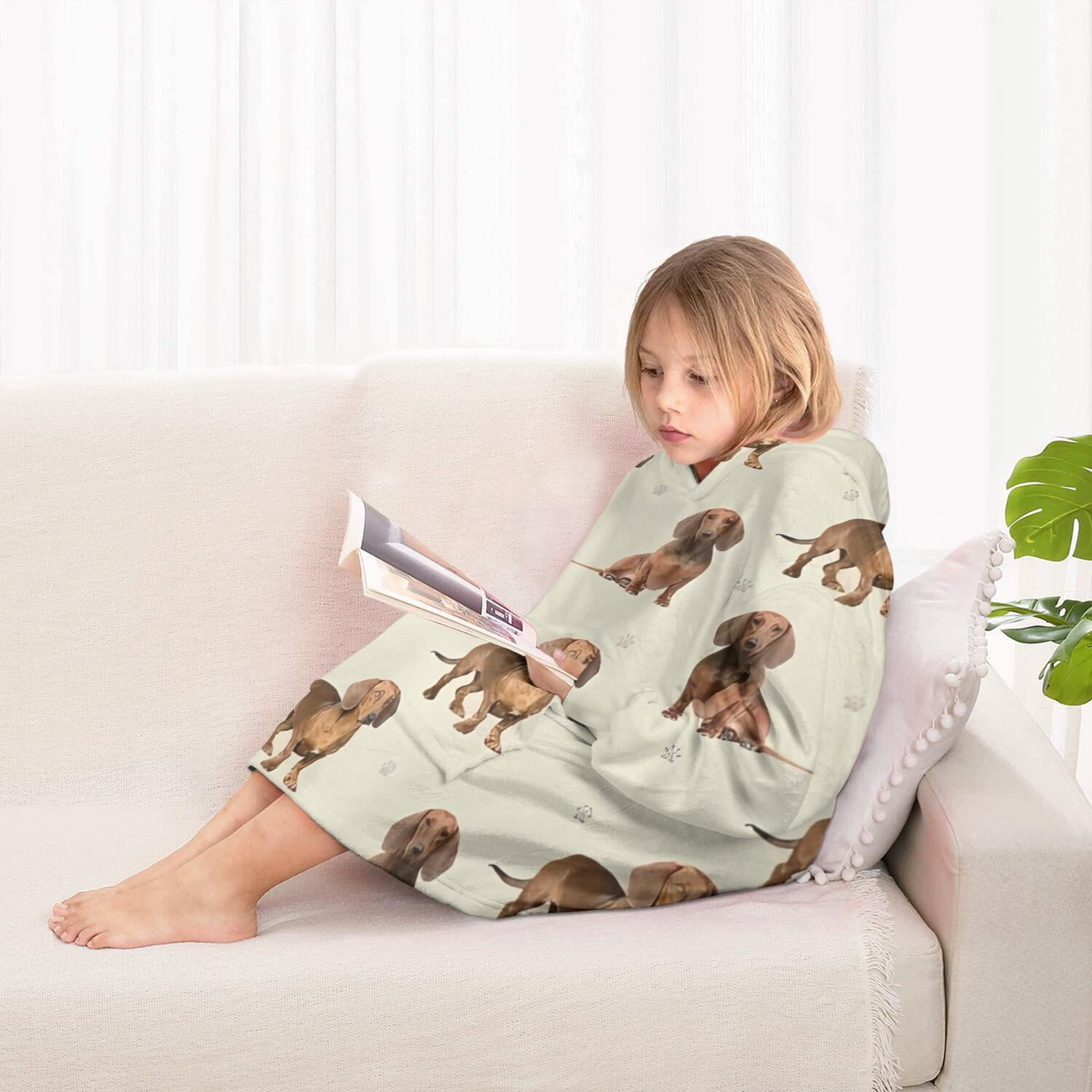 Dachshund Footprint Blanket Hoodies for Kids 6-13YR Oversize Wearable Blanket Hoodies for Boys Girls Teens