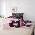 thumbnail image 6 of Homewish Kawaii Bowknot Bedding Comforter Set 7pcs for Girls, Black Pink Plaid Queen Bedding Sets, Hand Drawn Love Hearts Queen Sheet Sets, Microfiber Bedroom Decor, 6 of 8