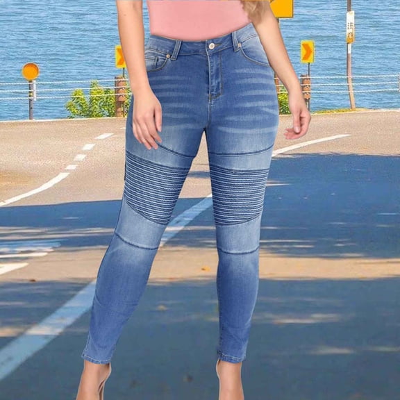 Womens Skinny Moto Jegging Jeans Denim Slim Fit Mid Rise Stretch Pencil Pants