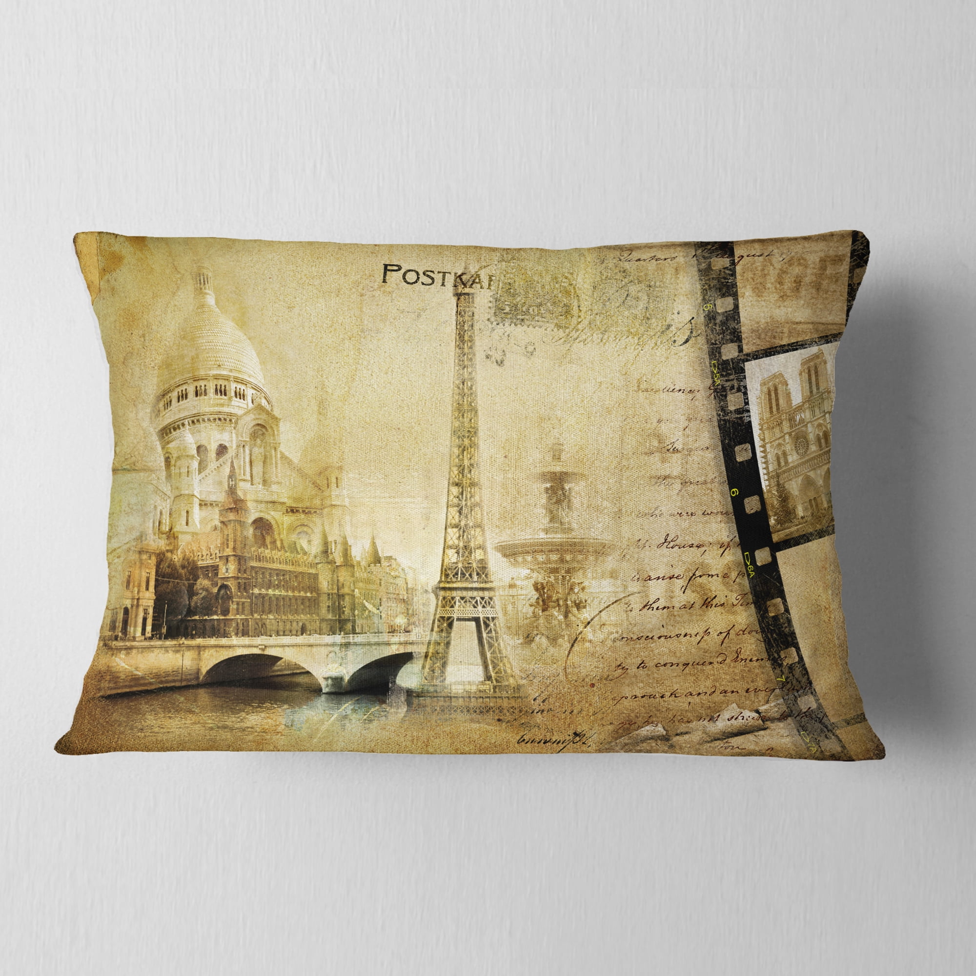 Designart Paris Memories - Vintage Throw Pillow - 12x20