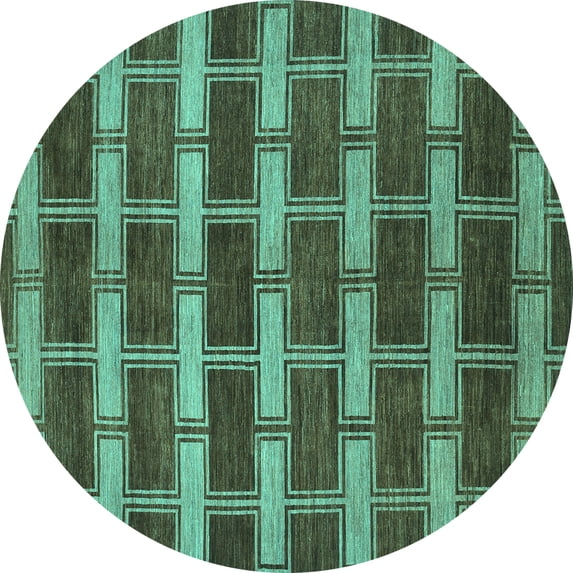 Ahgly Company Machine Washable Indoor Round Abstract Turquoise Blue Contemporary Area Rugs, 3' Round