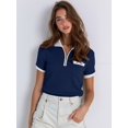 thumbnail image 5 of Women's Knit Short Sleeve Po-Lo Shirts Collared Neck Work Dressy Loose Tops for Summer Business Dark Blue XL, 5 of 7