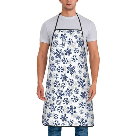 

Jgfou Dark Blue Snowflakes Print Anti-fouling Apron for Men Women Waterproof Oil-Proof Kitchen Apron with Adjustable Straps Pocket and No-Pill No-Fade Fabric