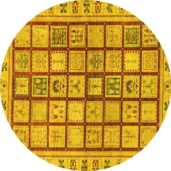 Ahgly Company Indoor Round Abstract Yellow Modern Area Rugs, 8' Round