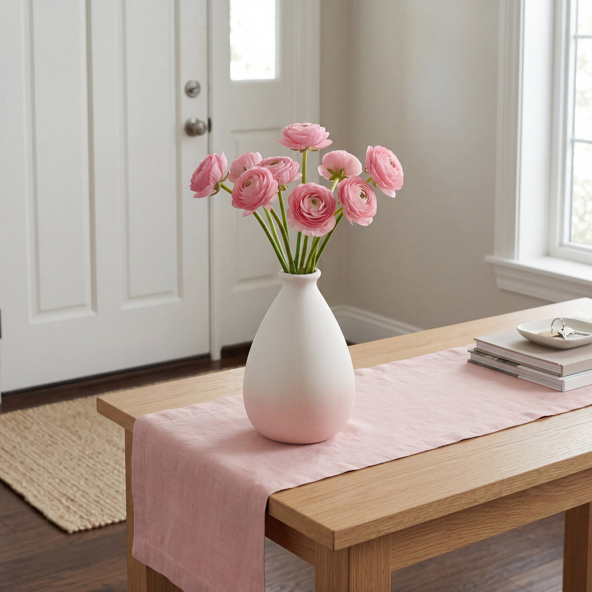 Unique Bargains Mini Ceramic Ribbed Bud Vase for Flower Pink 2.8"L x 2.8"W x 4.3"H