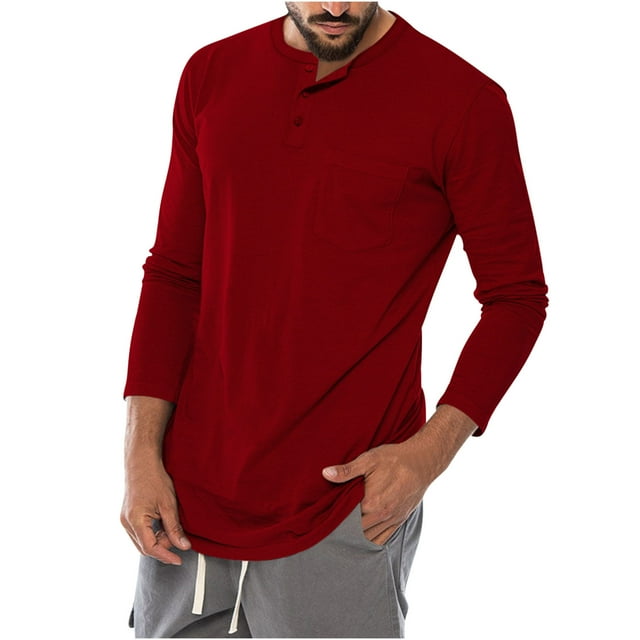 Yuyuzo Fall Tops for Men Basic Golf Shirts Active Workout Top Tees Notch V Neck Long Sleeve Solid Color Blouse