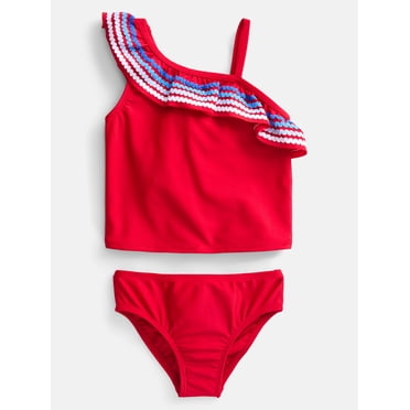 Wonder Nation Toddler Girls Ruffle Tankini Swim Set, 2-Piece, Sizes 12M-5T