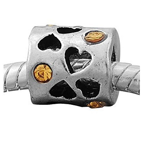 November Rhinestone Topaz Rhinestones Birthstone Charm European Bead Compatible for Most European Snake Chain Bracelet