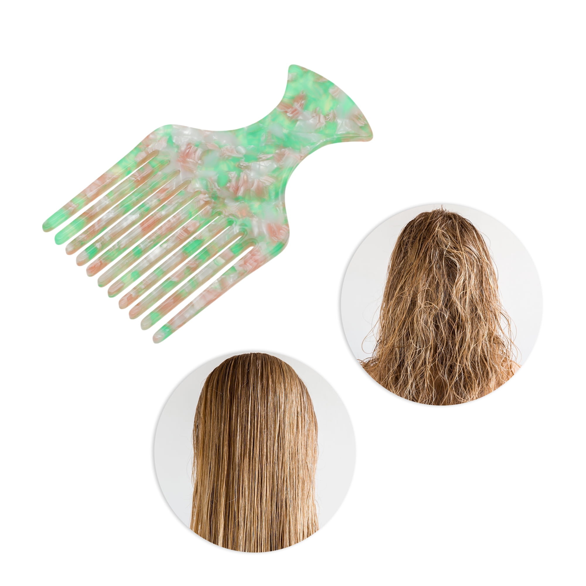 Unique Bargains 1 Pc Flat Handle Marble Hair Insert Comb for All Hair Types Green