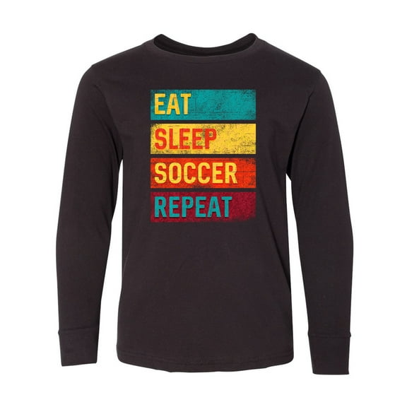 Inktastic Eat Sleep Soccer Repeat Long Sleeve Youth T-Shirt