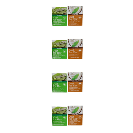Just for Her Individually Wrapped Flushable Cleansing Wipes For Sensitive Skin, Coconut & Aloe, 12 Wipes (8 Boxes) 96 Ct Total