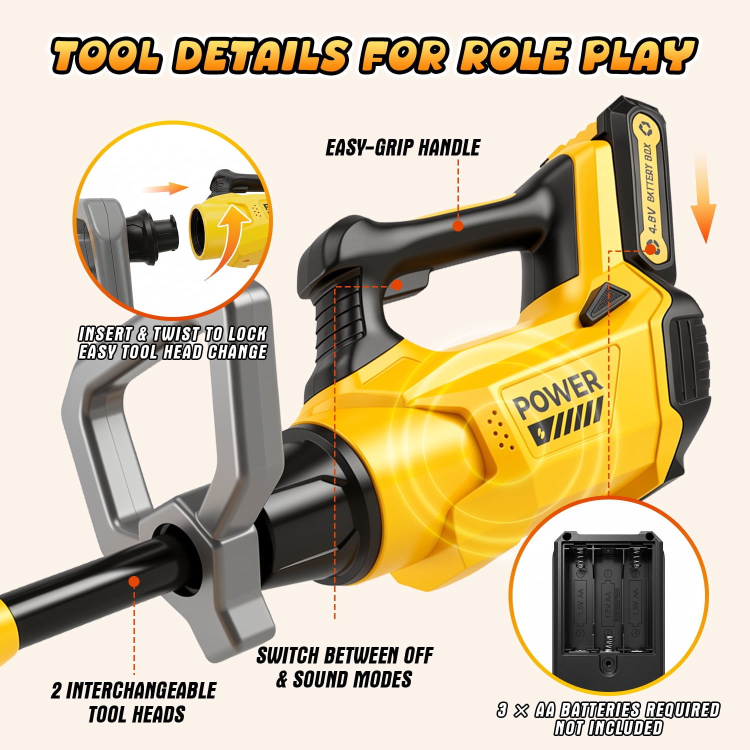 Carsky 2-in-1 Pretend Weed Trimmer and Leaf Blower Combo with Removable Tool Heads, Role-Play Goggles, Sound Effects and Outdoor Yard Work Activity Gift Set