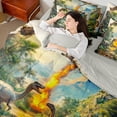 thumbnail image 4 of Manfei Safari dinosaur 7 Pieces 7-Piece Bedding Comforter Set,Jungle Wildlife King Bedding Sets,Natural Landscape Waterfull Green Monstera Bed Sheets For Boy Kids,Microfiber Bedroom Decor Reversible, 4 of 8