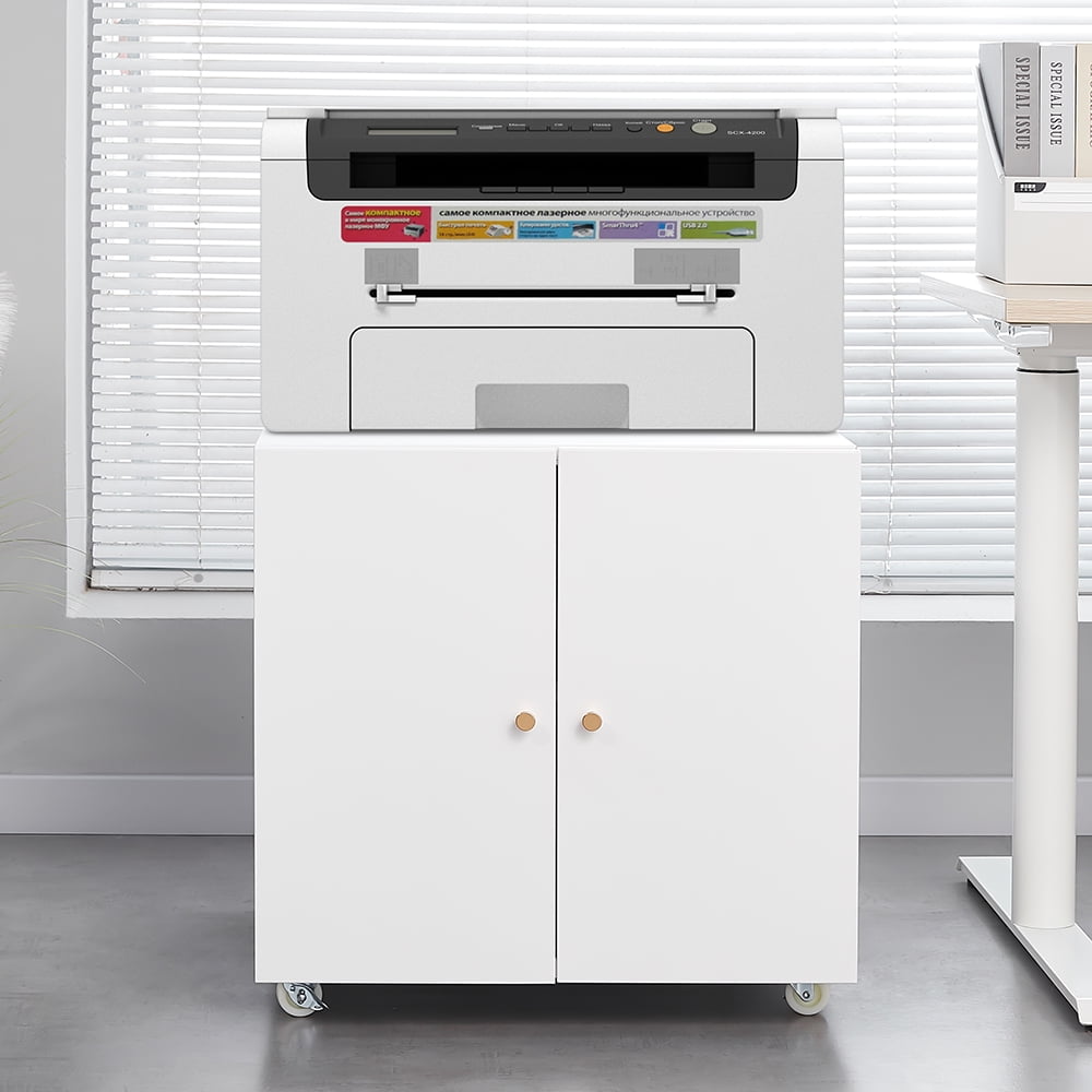 Tzou Steel Printer Cabinet with Wheels - Mobile Printer Stand with Adjustable Shelf & Storage for Home Office, Compact File Cabinet for Small Spaces