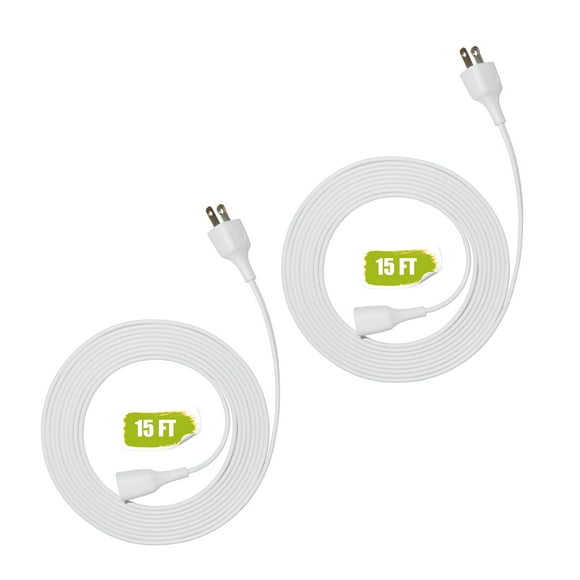 Cable de extensión Jplenty de 4,5 m, 2 puntas, blanco delgado y plano, paquete de 2