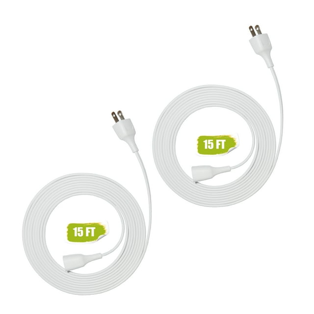 Cable de extensión Jplenty de 4,5 m, 2 puntas, blanco delgado y plano, paquete de 2