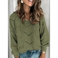thumbnail image 2 of Womens 2023 Cute Elegant Soft Crewneck Long Sleeve  Cable Knit Pullover Sweaters, 2 of 9